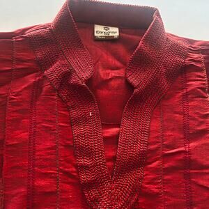 Manyavar 75cms Kurta Mens Size 30 Maroon w Gold Thread Cotton Long Sleeve Pocket